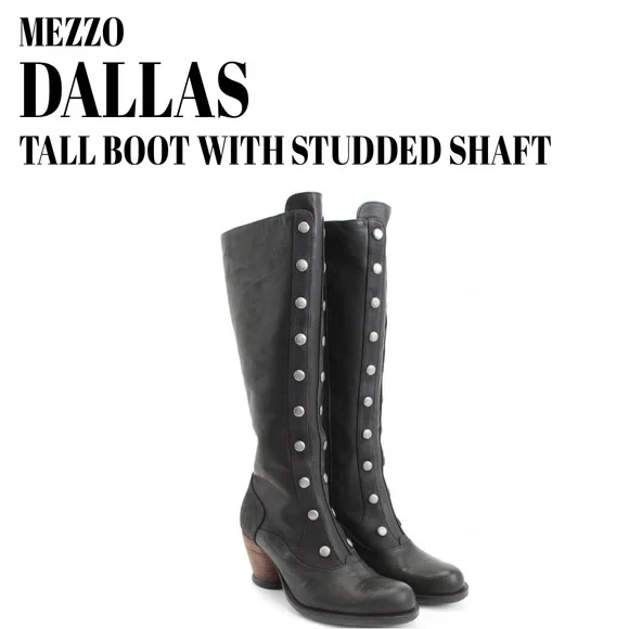 John Fluevog Dallas Black Tall Boots with Studded Shaft - Picture 1 of 16